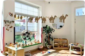 Classrooms at Step By Step Nursery in Jumeirah, offering dedicated learning spaces and open-ended materials for independent and guided play.