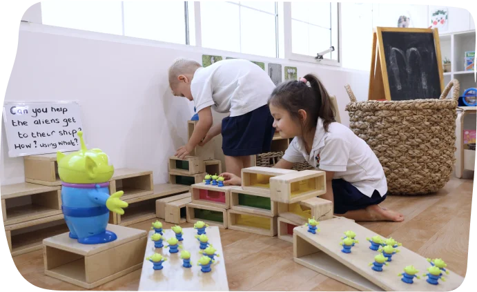Foundation-aged children engaging in group work and critical thinking activities at Step by Step Nursery Dubai, building problem-solving and collaboration skills.