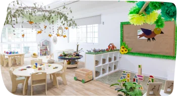 Step By Step Nursery in Umm Suqeim, featuring the interior for interactive learning, overseen by Nursery Manager Karen Hollas.