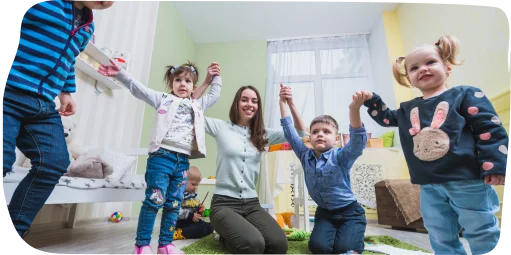 Children participating in active learning activities at Step By Step Nursery in Umm Suqeim, fostering cognitive development through movement and exploration.